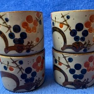 VINTAGE 4 Otagiri-Style Handleless, Hand-Painted Japan Retro Flower Stoneware